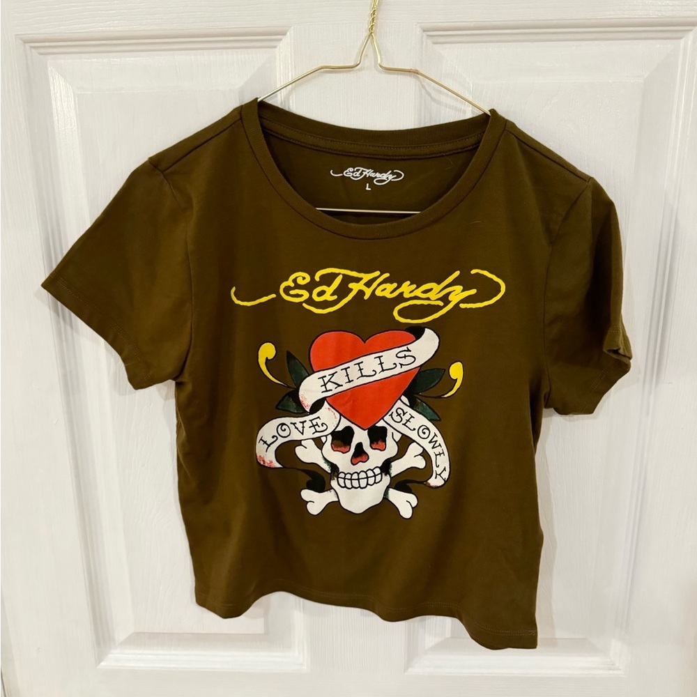 Ed Hardy LOVE KILLS SLOWLY crop top LARGE